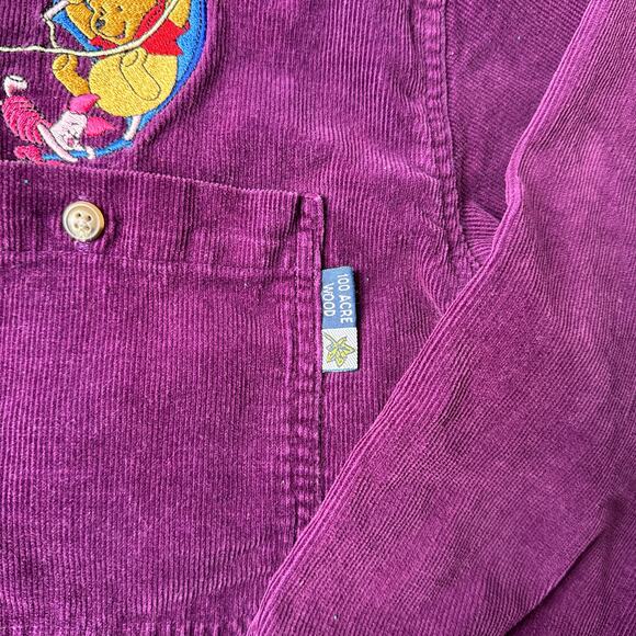 Vintage 90s Y2K Disney Corduroy Shirt Women's Large Purple Winnie The Pooh 4737 - Picture 6 of 12